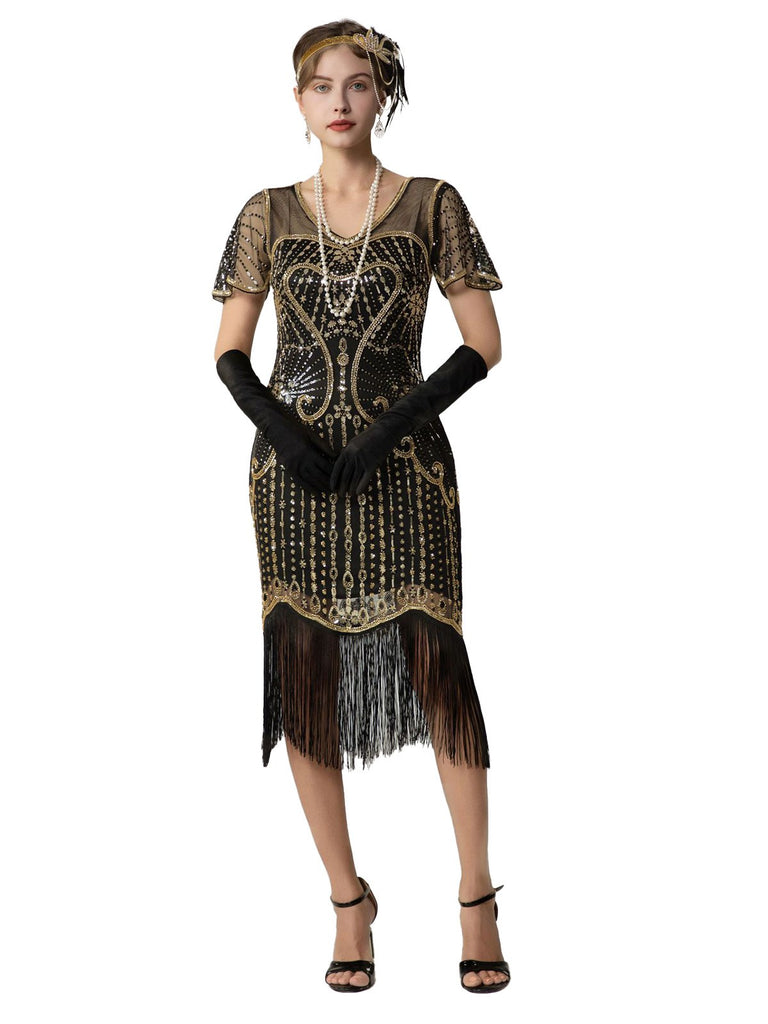 1920s Sequin Beads Fringed Charleston Dress - vintage dress, retro fashion, Gatsby party