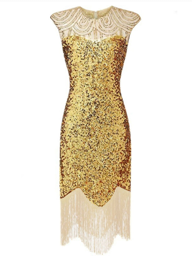 1920s Sequin Beads Fringed Evening Dress - vintage dress, retro fashion, Gatsby party