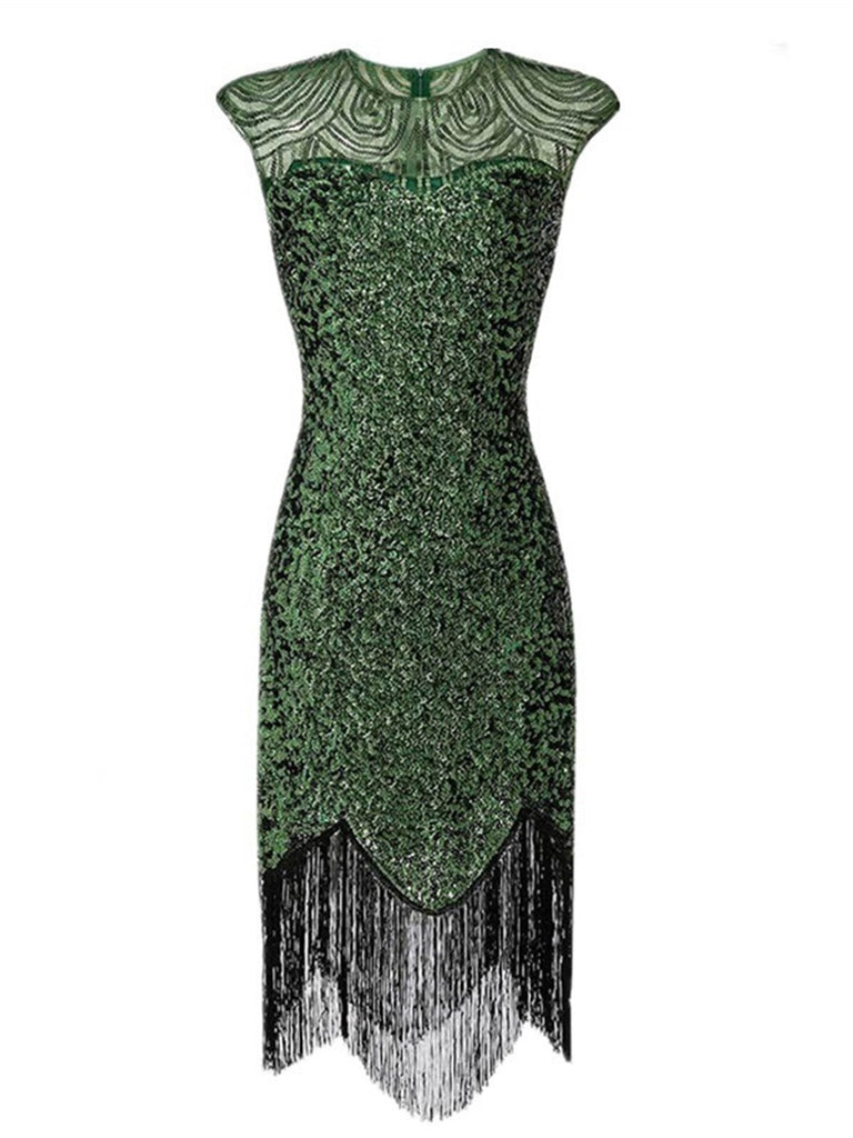 1920s Sequin Beads Fringed Evening Dress - vintage dress, retro fashion, Gatsby party