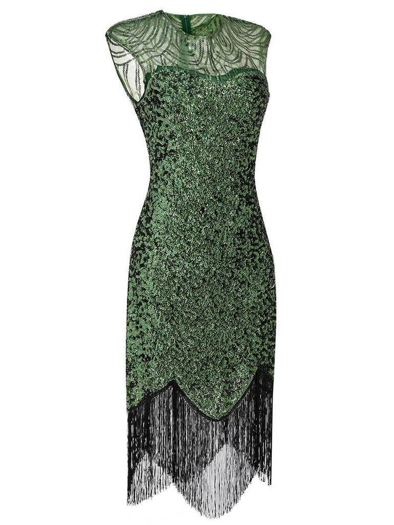 1920s Sequin Beads Fringed Evening Dress - vintage dress, retro fashion, Gatsby party