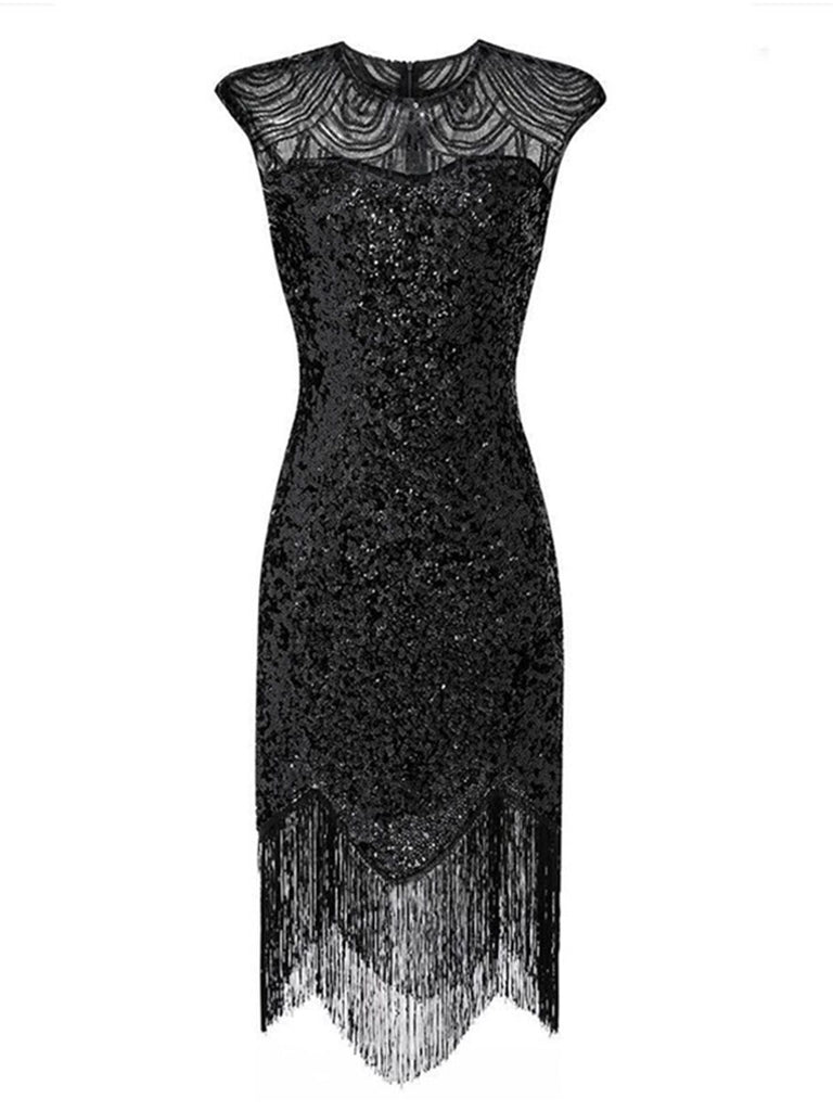 1920s Sequin Beads Fringed Evening Dress - vintage dress, retro fashion, Gatsby party