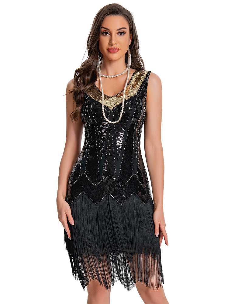 1920s Sequin Flapper Dress with Fringe Hem - vintage dress, retro fashion, Gatsby party