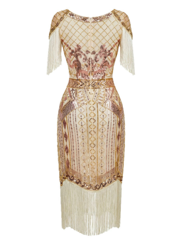 1920s Sequin Fringe Flapper V-Neck Dress - vintage dress, retro fashion, Gatsby party