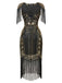 1920s Sequin Fringe Flapper V-Neck Dress - vintage dress, retro fashion, Gatsby party
