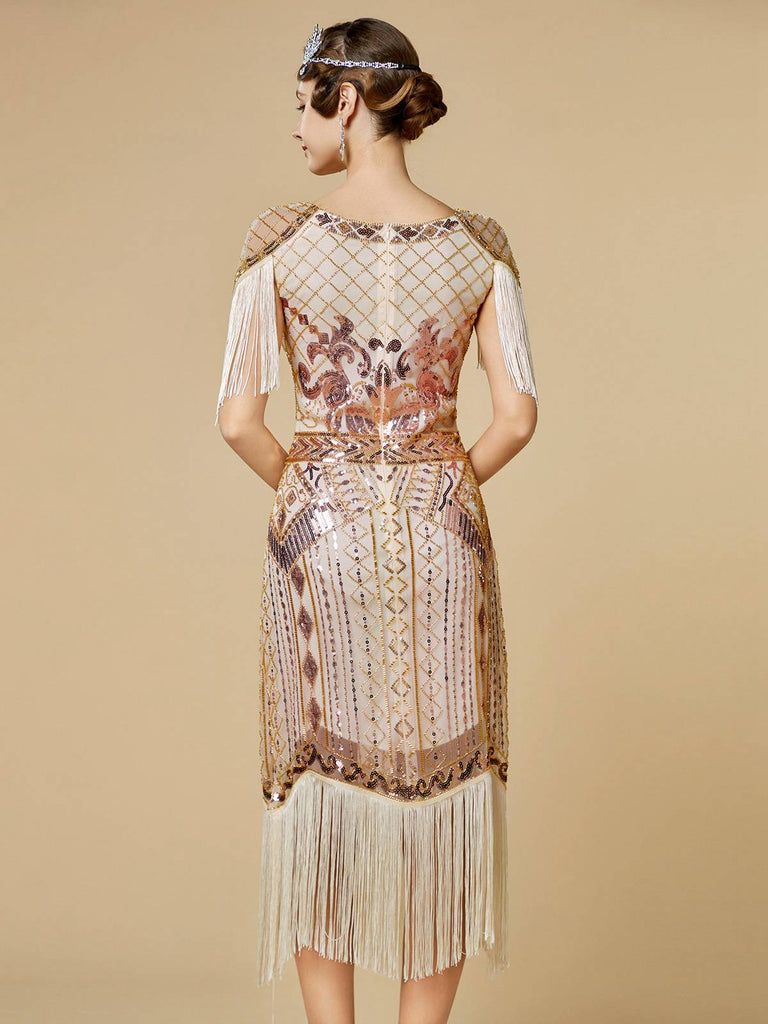 1920s Sequin Fringe Flapper V-Neck Dress - vintage dress, retro fashion, Gatsby party