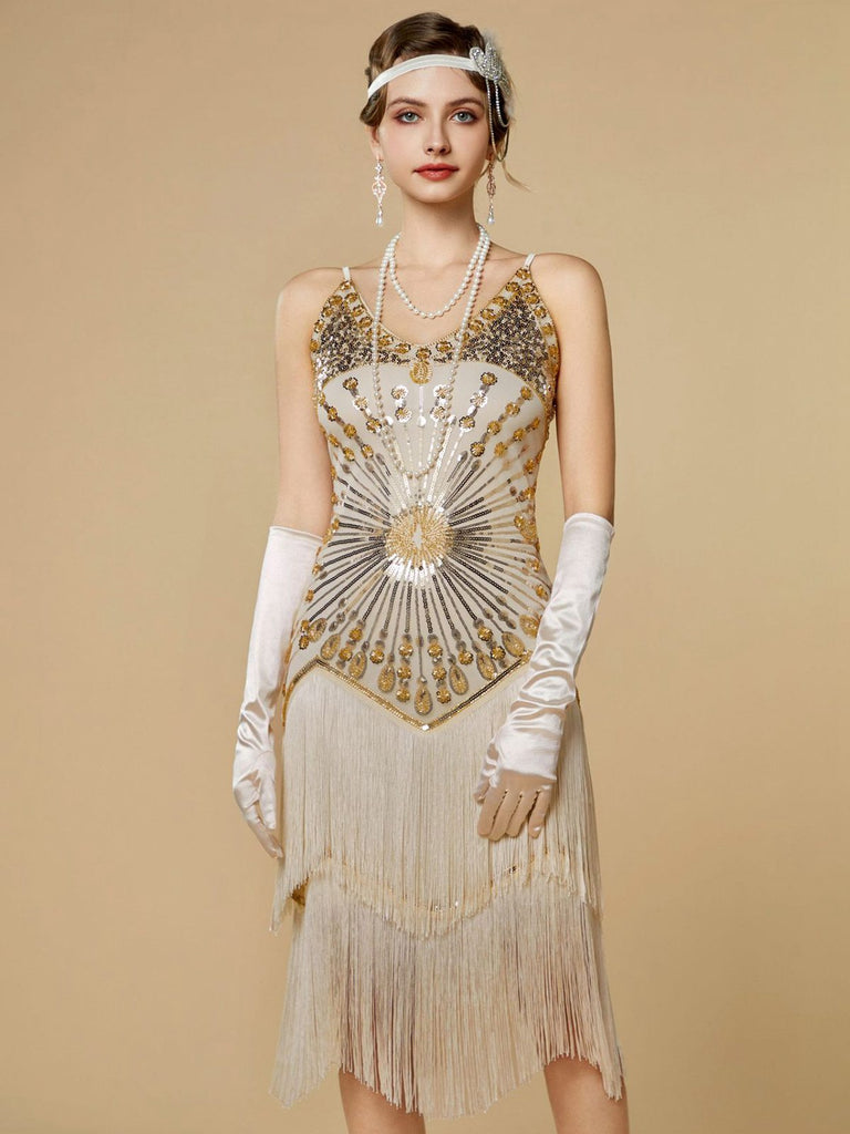 1920s Sequin Fringe Spaghetti Strap Flapper Dress - vintage dress, retro fashion, Gatsby party