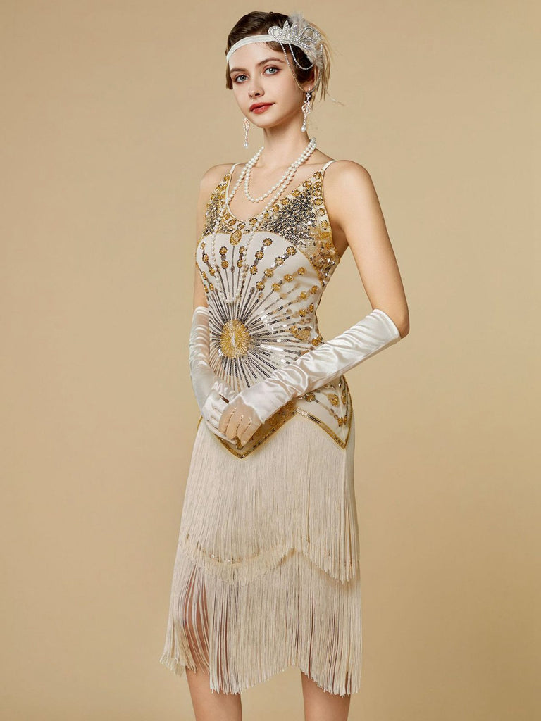 1920s Sequin Fringe Spaghetti Strap Flapper Dress - vintage dress, retro fashion, Gatsby party