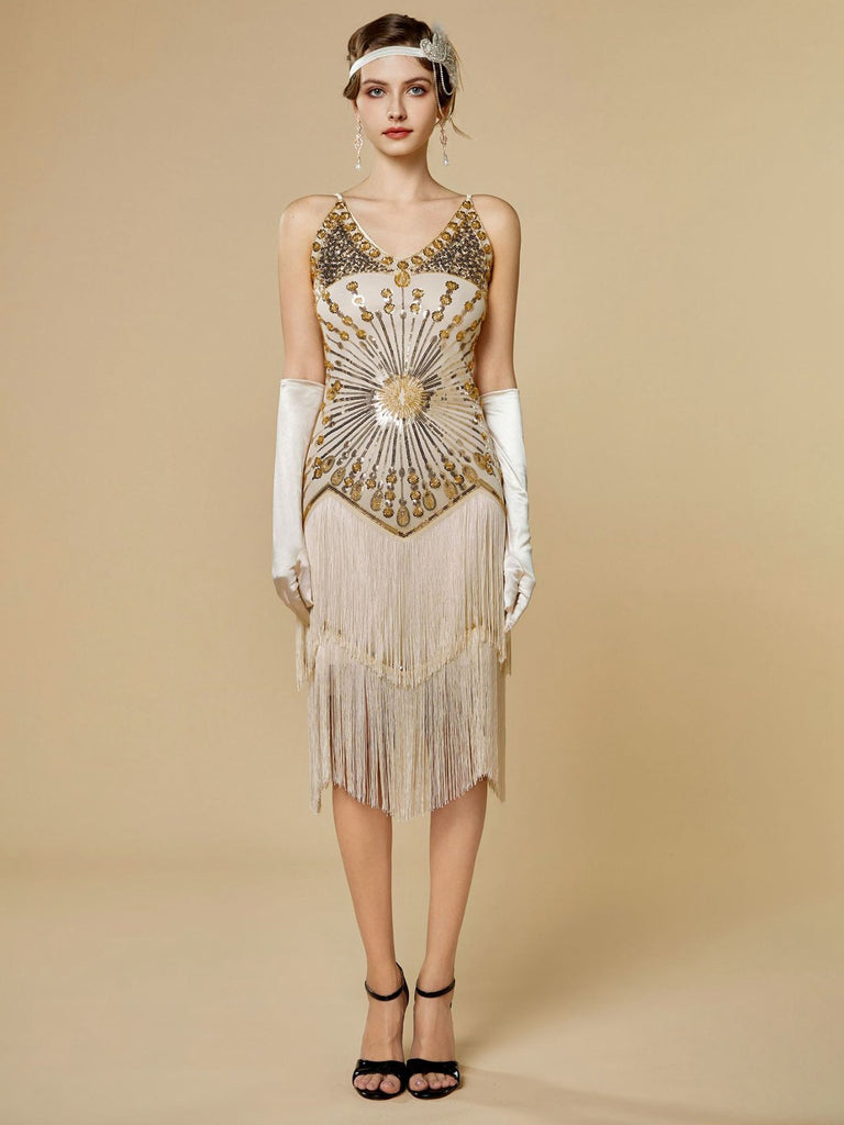 1920s Sequin Fringe Spaghetti Strap Flapper Dress - vintage dress, retro fashion, Gatsby party