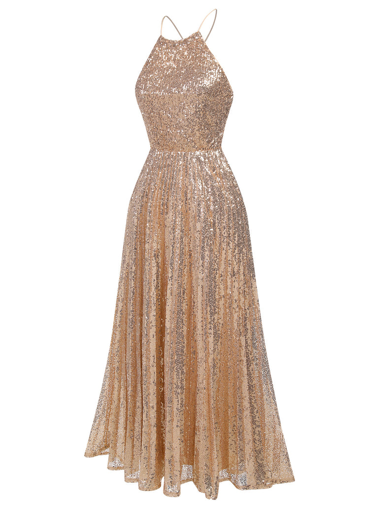 This 1920s Sequined Backless Halter Dress wraps her in 1920s elegance, one twirl at a time