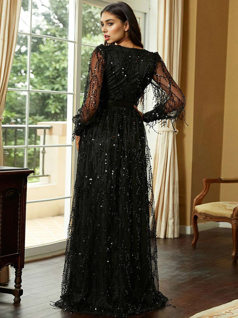 1920s Sequined Deep V-Neck Side Slit Maxi Dress, vintage dress, retro fashion, Gatsby party, flapper style - perfect for women who love vintage and retro fashion