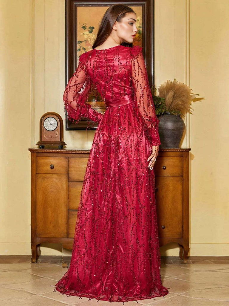 1920s Sequined Deep V-Neck Side Slit Maxi Dress, vintage dress, retro fashion, Gatsby party, flapper style - perfect for women who love vintage and retro fashion