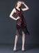 This 1920s Sequined Fringe Flapper Sleeveless Dress wraps her in 1920s elegance, one twirl at a time