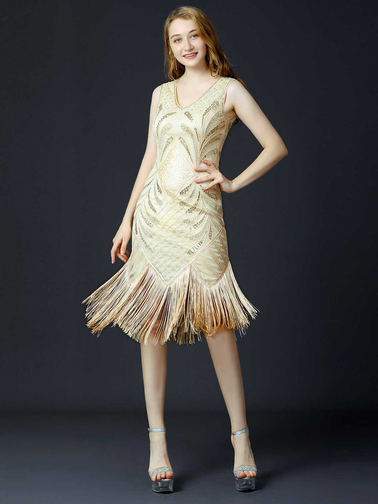 1920s Sequined Fringe Flapper Sleeveless Dress — a 1920s silhouette that turns sidewalks into runways