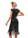 1920s Sequined Fringe Round Neck Cap Sleeve Dress - vintage dress, retro fashion, Gatsby party