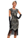 1920s Sequined Fringe Round Neck Cap Sleeve Dress - vintage dress, retro fashion, Gatsby party