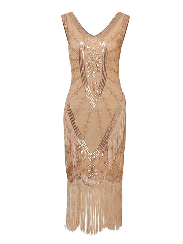 1920s Sequined Fringed Sleeveless Dress — vintage elegance for the modern woman