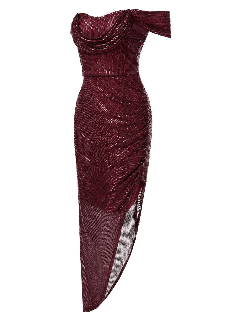 1920s Sequined Off-Shoulder Solid Dress, vintage dress, retro fashion, Gatsby party, flapper style - perfect for women who love vintage and retro fashion