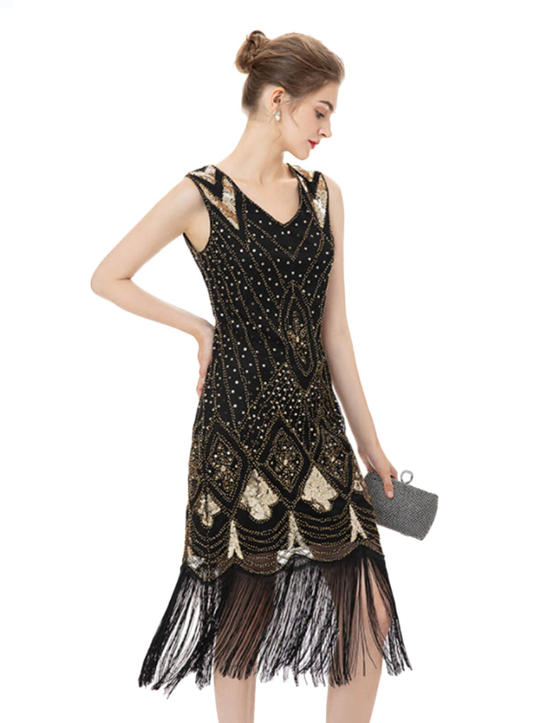 She slips into this 1920s Sequined Tassel Charleston Dress and suddenly it's a 1920s daydream