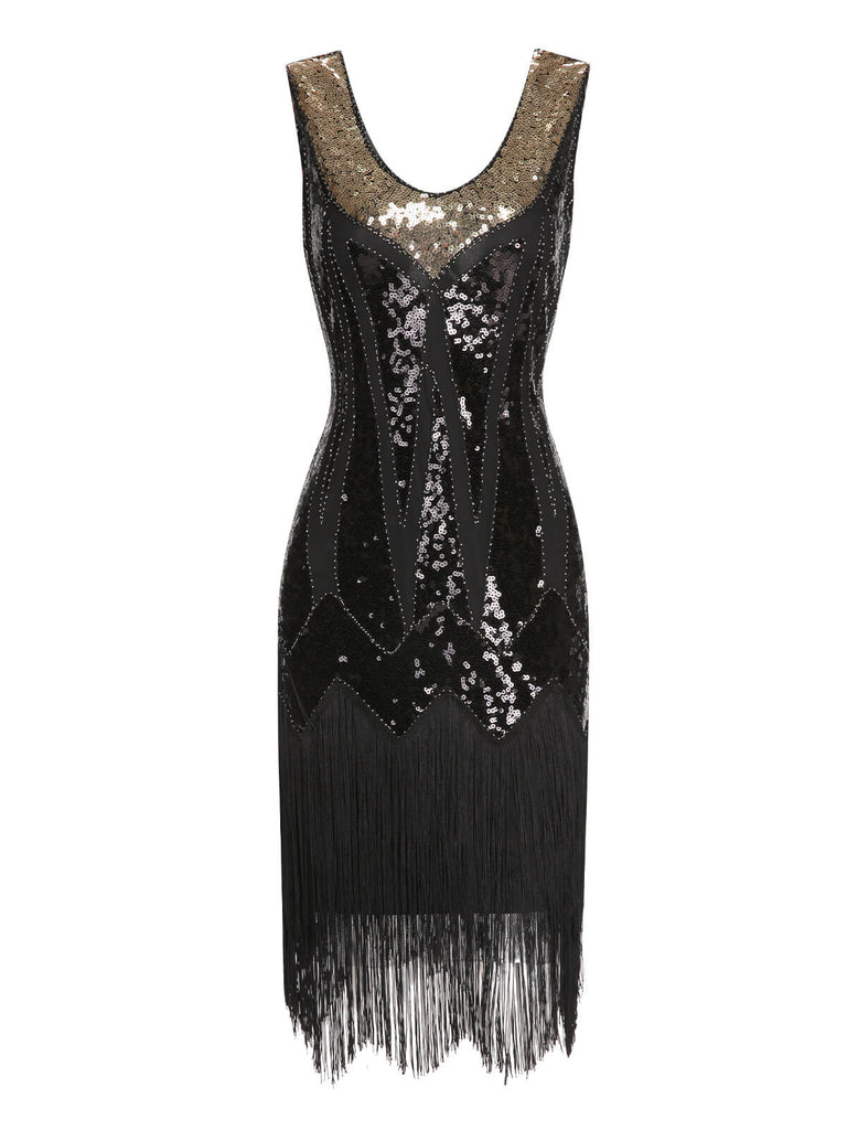 Fabric texture: 1920s 1920s Sequined Tassel V-Neck Dress, perfect for retro themed parties, vintage fashion enthusiasts and special occasions