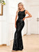 1920s Solid Round Neck Sequined Mermaid Dress: where 1920s romance meets her modern spirit