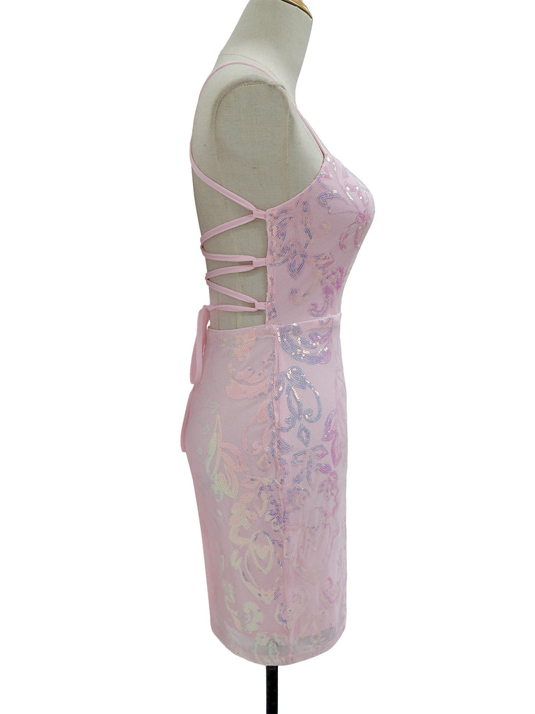 1920s Solid Sequin Spaghetti Strap Backless Dress - vintage dress, retro fashion, Gatsby party