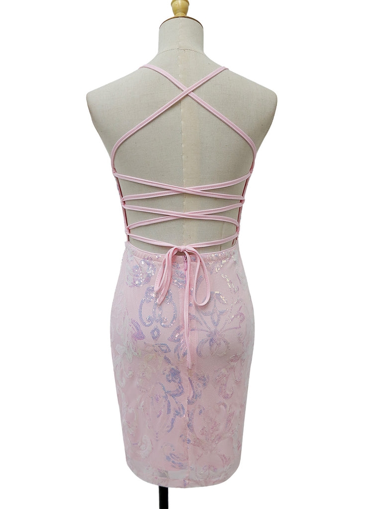 1920s Solid Sequin Spaghetti Strap Backless Dress - vintage dress, retro fashion, Gatsby party