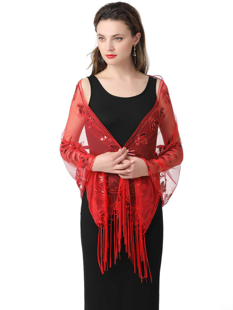1920s Tassel Sequined Mesh Cape - vintage fashion, retro style