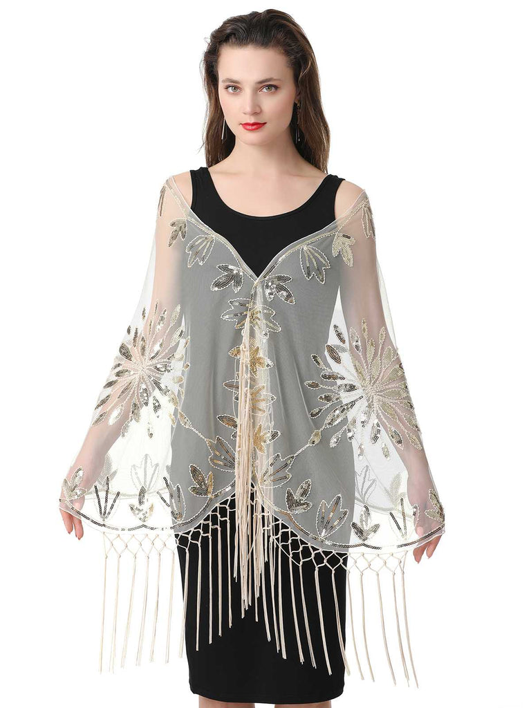 1920s Tassel Sequined Mesh Cape - vintage fashion, retro style