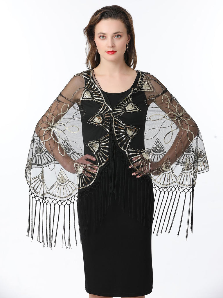 1920s Tassel Sequined Mesh Cape - vintage fashion, retro style