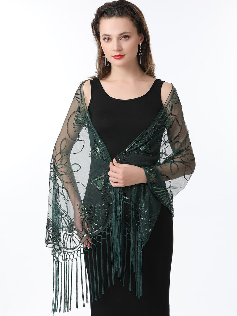 1920s Tassel Sequined Mesh Cape - vintage fashion, retro style