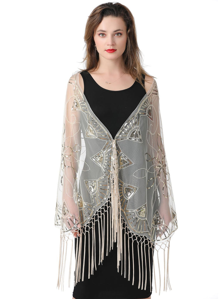 1920s Tassel Sequined Mesh Cape - vintage fashion, retro style