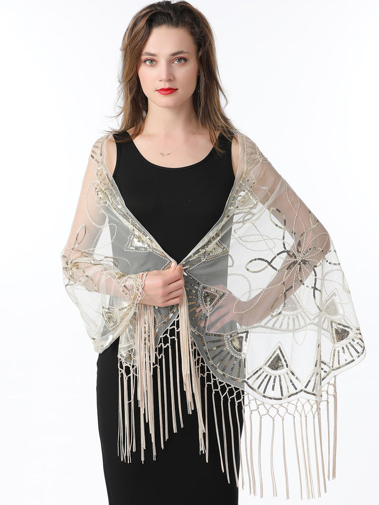 1920s Tassel Sequined Mesh Cape - vintage fashion, retro style