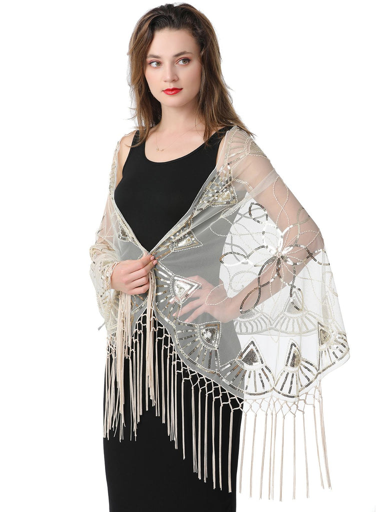 1920s Tassel Sequined Mesh Cape - vintage fashion, retro style