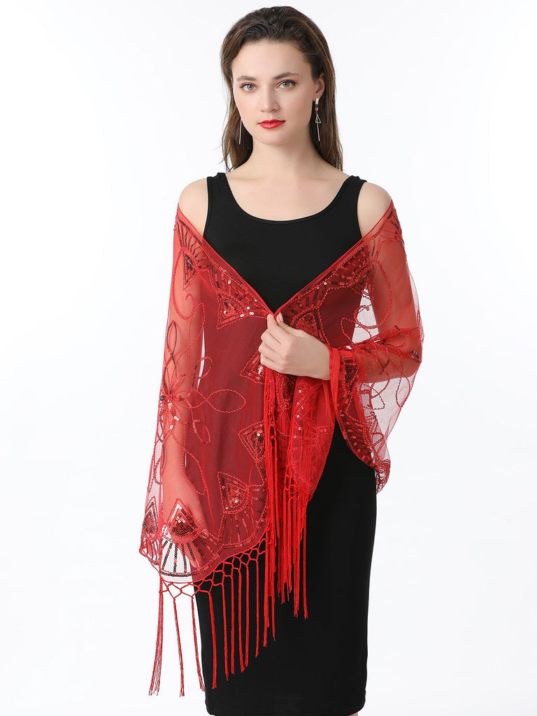 1920s Tassel Sequined Mesh Cape - vintage fashion, retro style