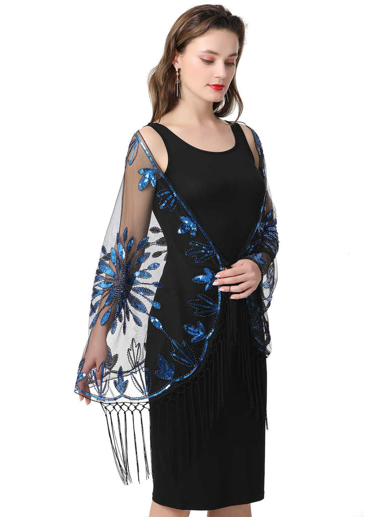 1920s Tassel Sequined Mesh Cape - vintage fashion, retro style