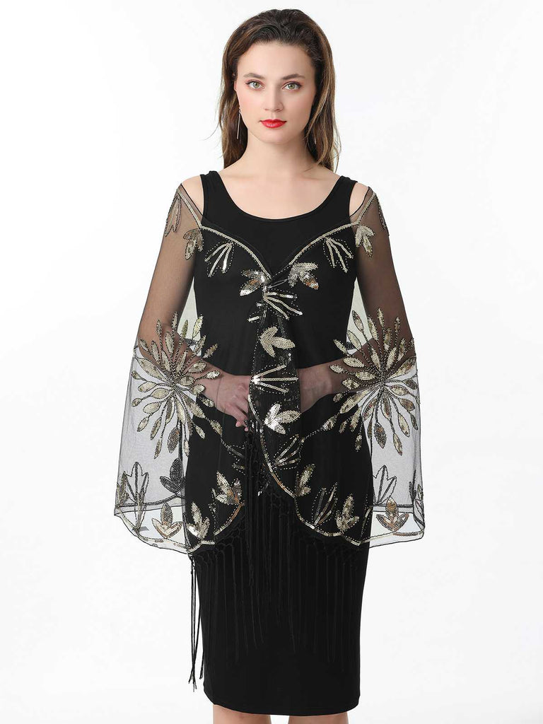 1920s Tassel Sequined Mesh Cape - vintage fashion, retro style