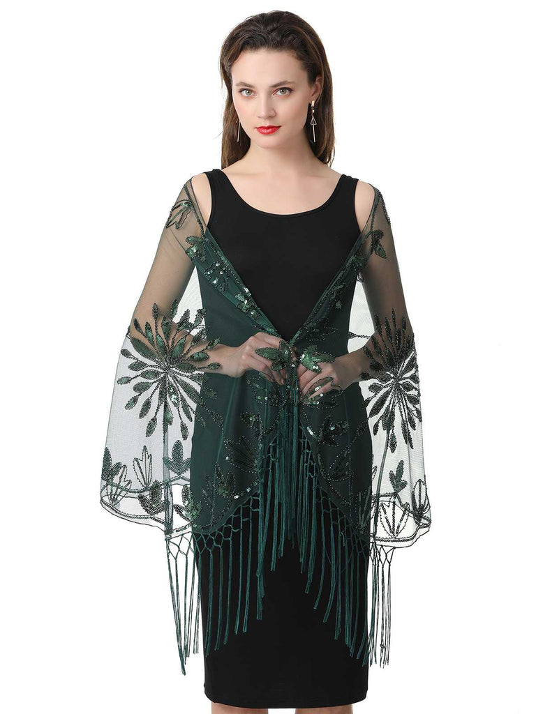1920s Tassel Sequined Mesh Cape - vintage fashion, retro style