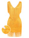 She slips into this 1920s V-Neck Fringe Solid Sleeveless Dress and suddenly it's a 1920s daydream
