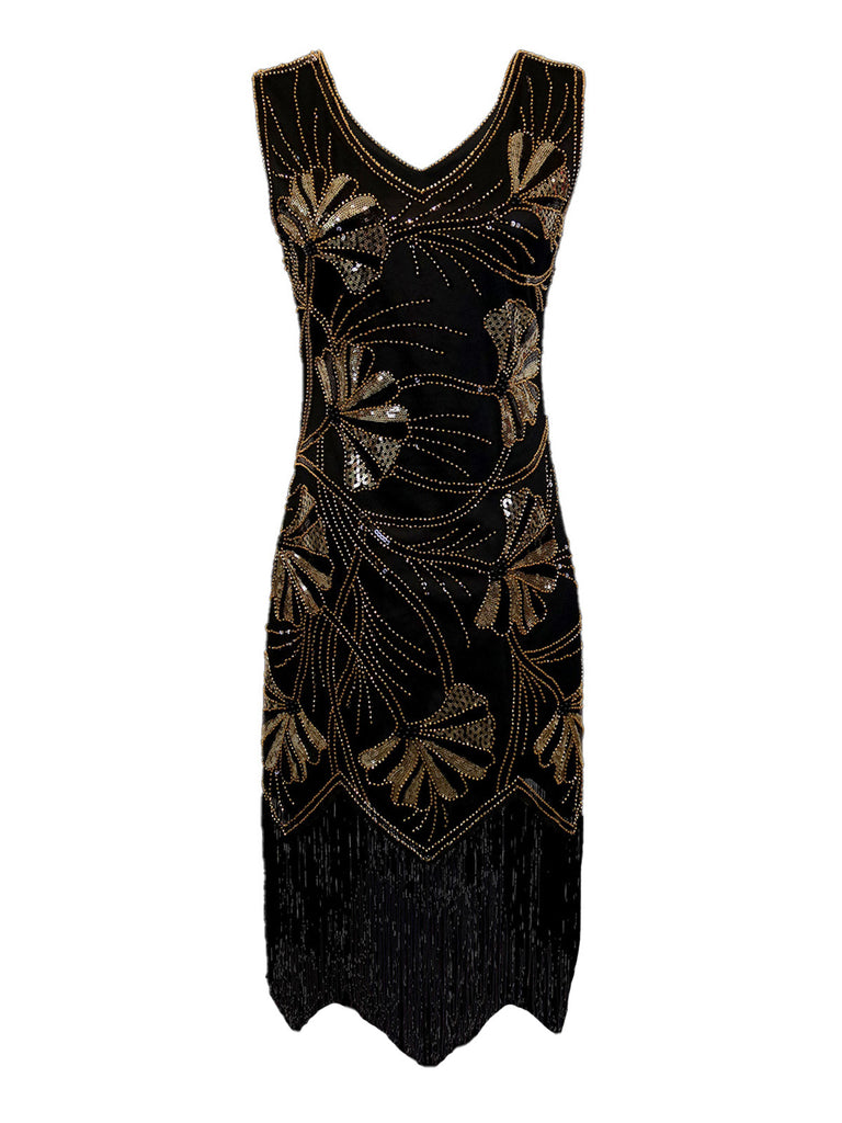 1920s V-Neck Sequined Beading Flapper Dress - vintage dress, retro fashion, Gatsby party