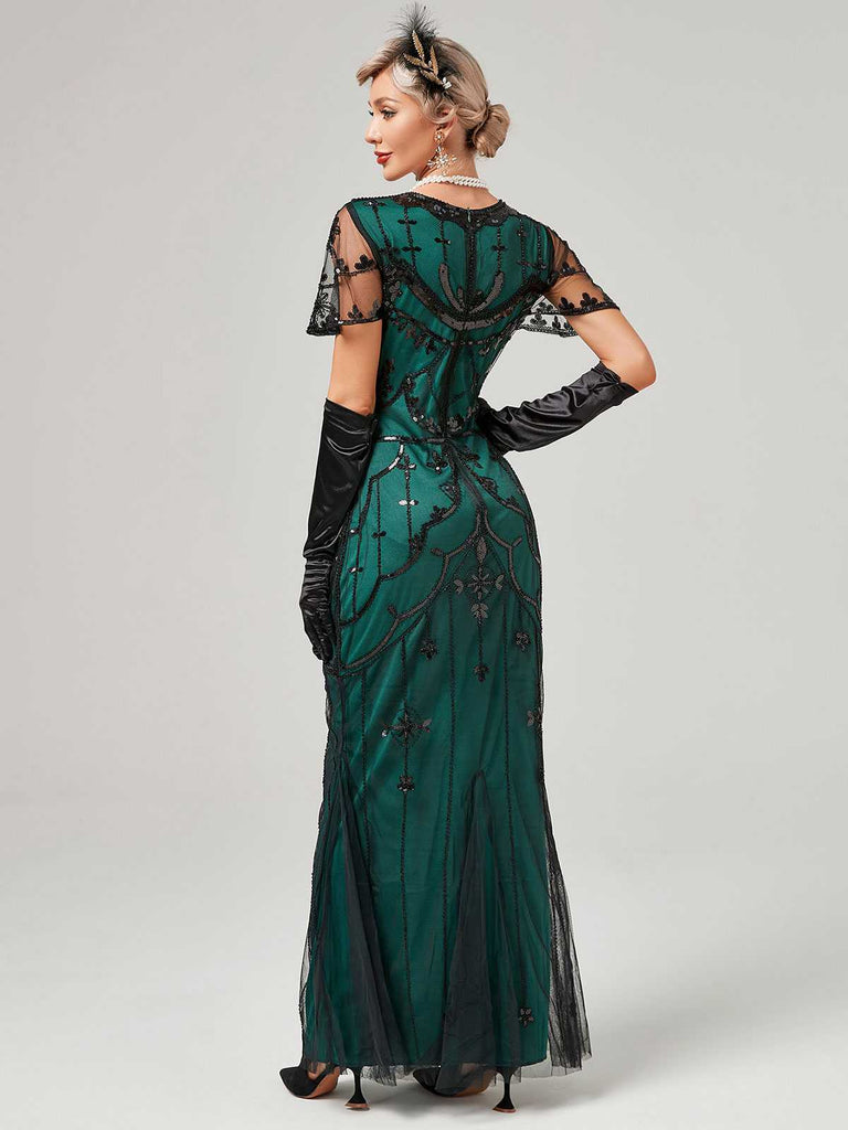 1920s V-Neck Sequined Mesh Mermaid Formal Dress: timeless style reimagined