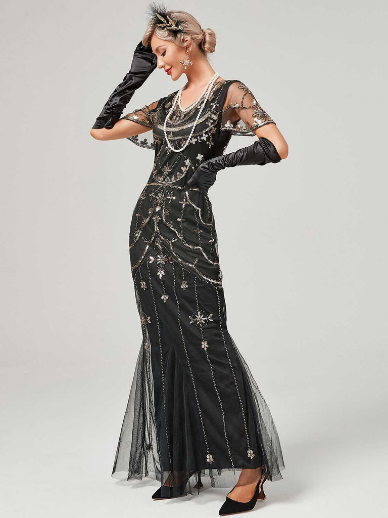 1920s V-Neck Sequined Mesh Mermaid Formal Dress: timeless style reimagined