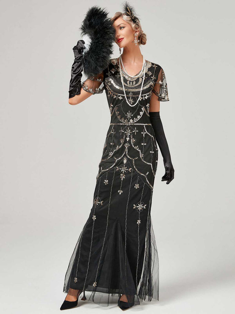 1920s V-Neck Sequined Mesh Mermaid Formal Dress: timeless style reimagined
