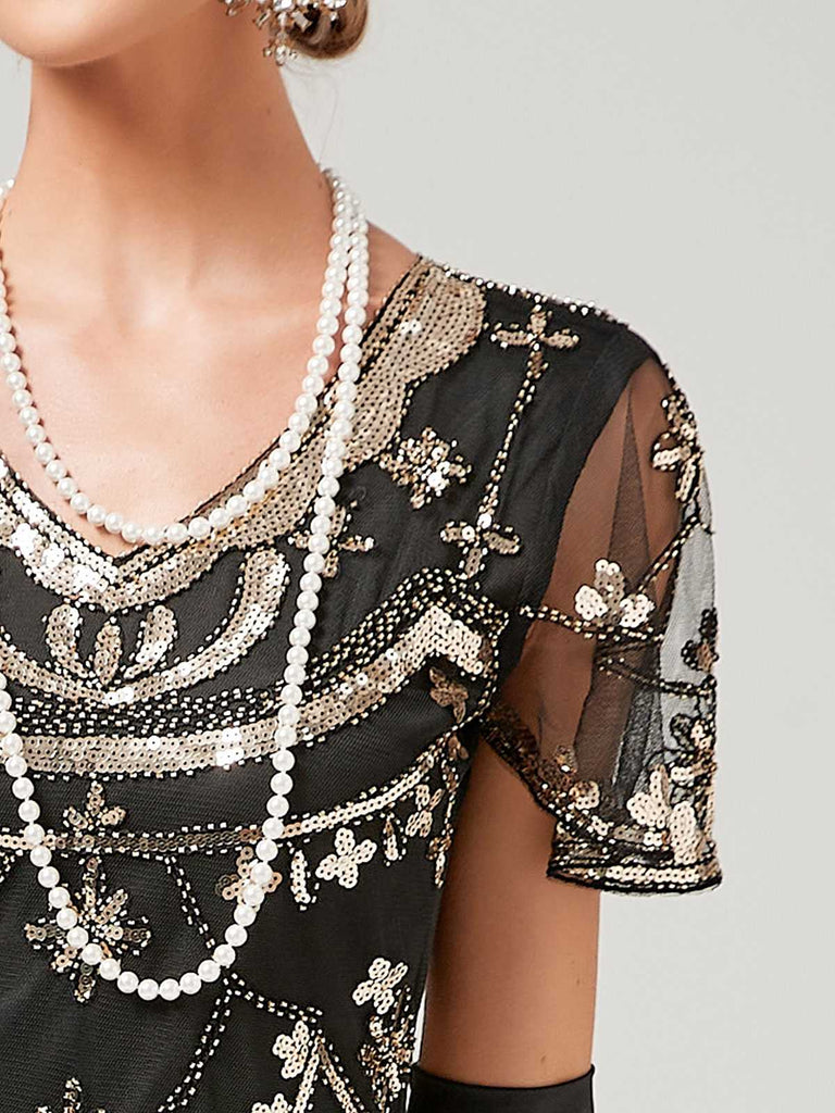 1920s V-Neck Sequined Mesh Mermaid Formal Dress — vintage elegance for the modern woman