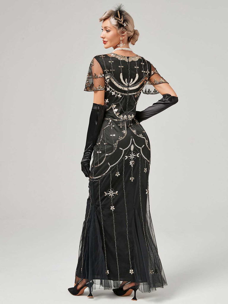 1920s V-Neck Sequined Mesh Mermaid Formal Dress: timeless style reimagined