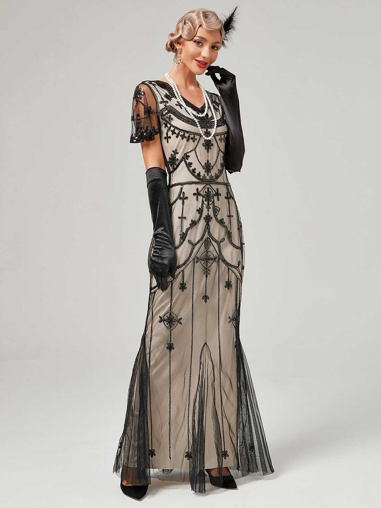 1920s V-Neck Sequined Mesh Mermaid Formal Dress: timeless style reimagined
