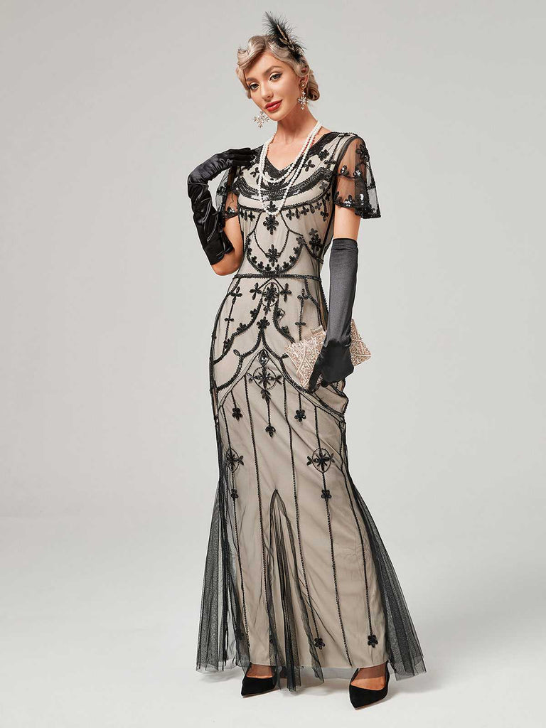 1920s V-Neck Sequined Mesh Mermaid Formal Dress: timeless style reimagined