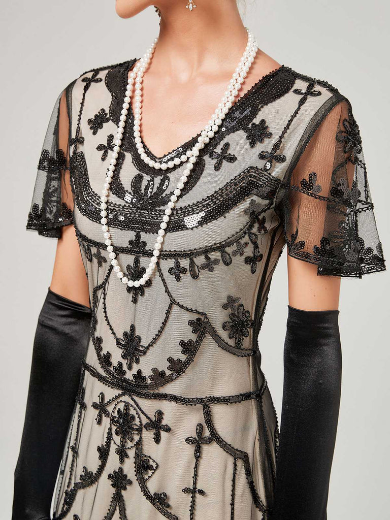 1920s V-Neck Sequined Mesh Mermaid Formal Dress — vintage elegance for the modern woman