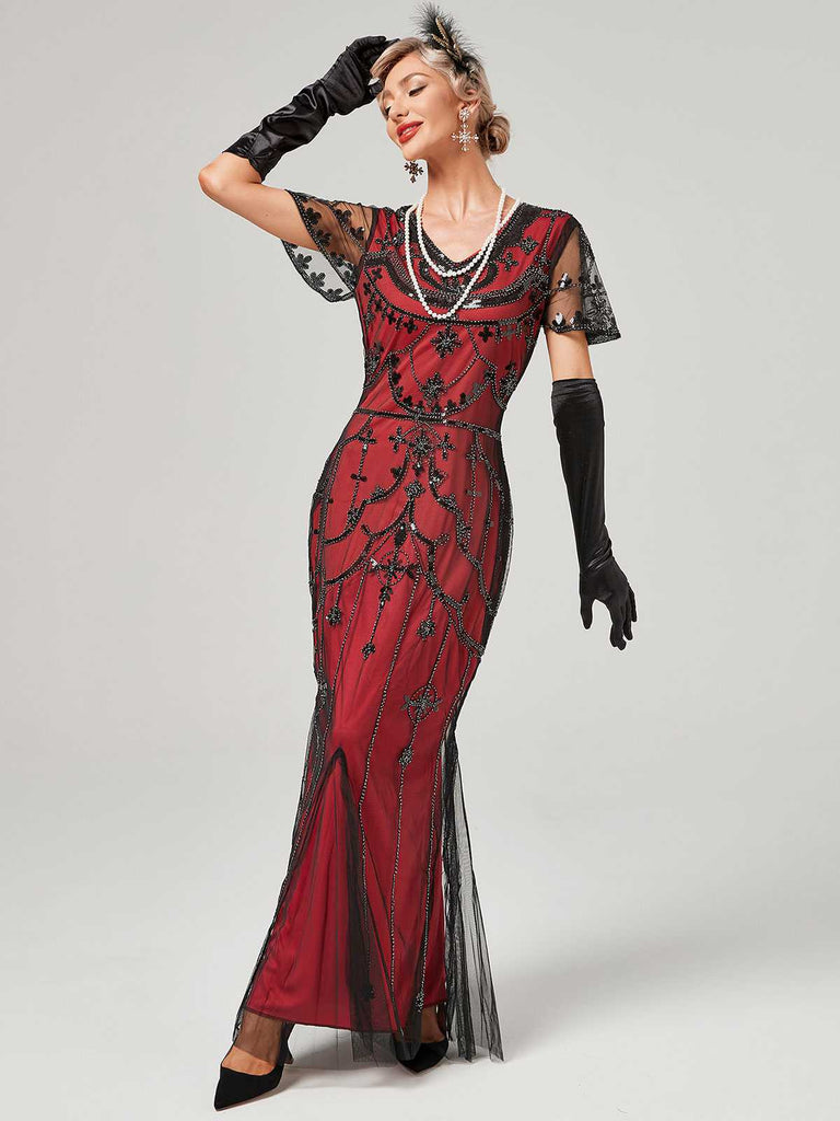 1920s V-Neck Sequined Mesh Mermaid Formal Dress: timeless style reimagined