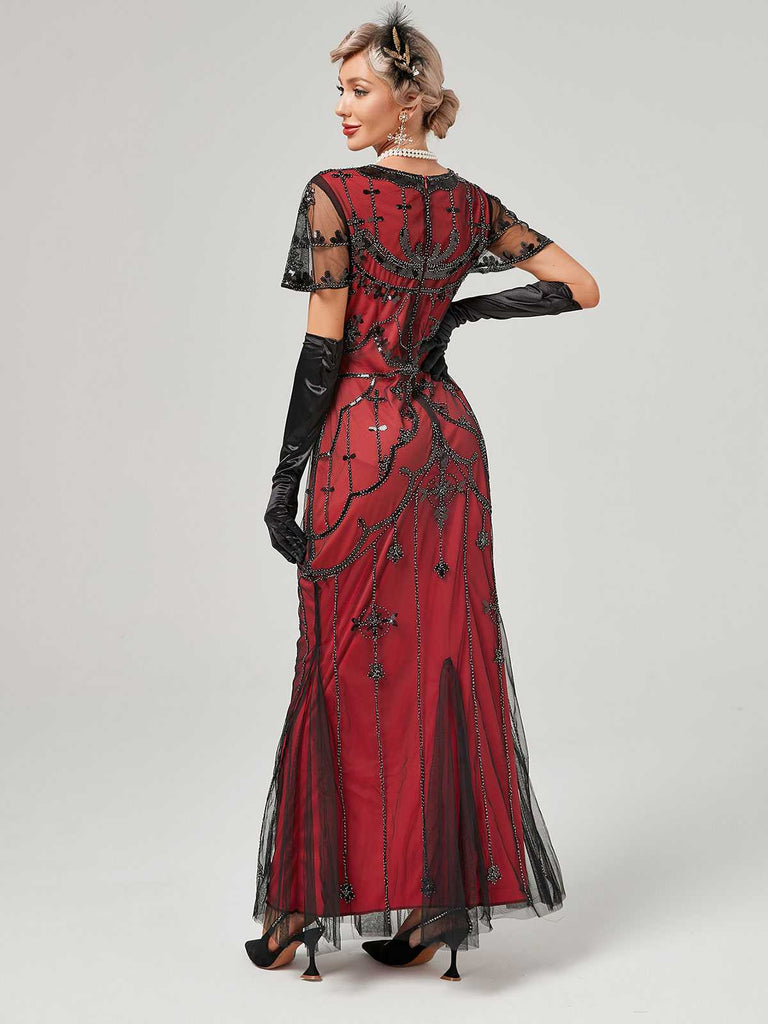 1920s V-Neck Sequined Mesh Mermaid Formal Dress — vintage elegance for the modern woman
