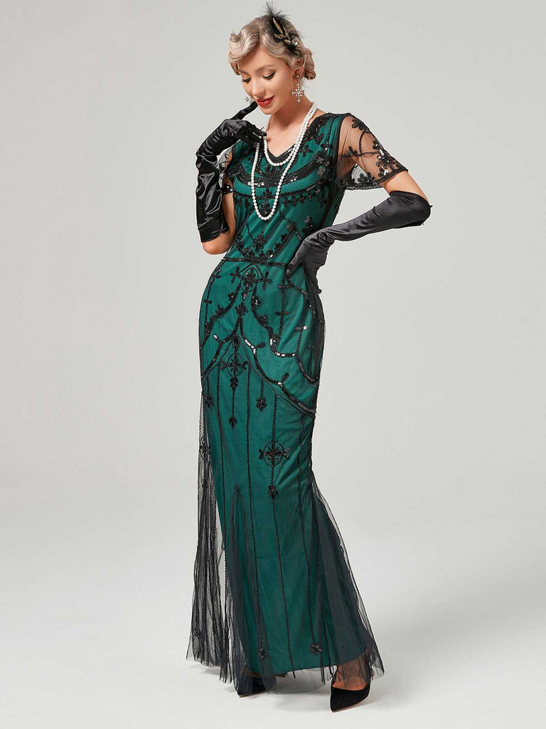 1920s V-Neck Sequined Mesh Mermaid Formal Dress: timeless style reimagined